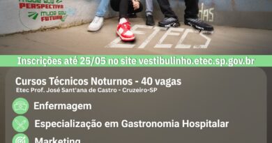 Etec de Cruzeiro abre inscrições para cursos técnicos noturnos
