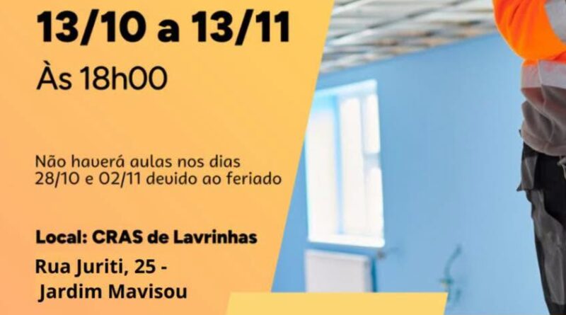 Lavrinhas oferece curso de reparação em instalações elétricas residenciais